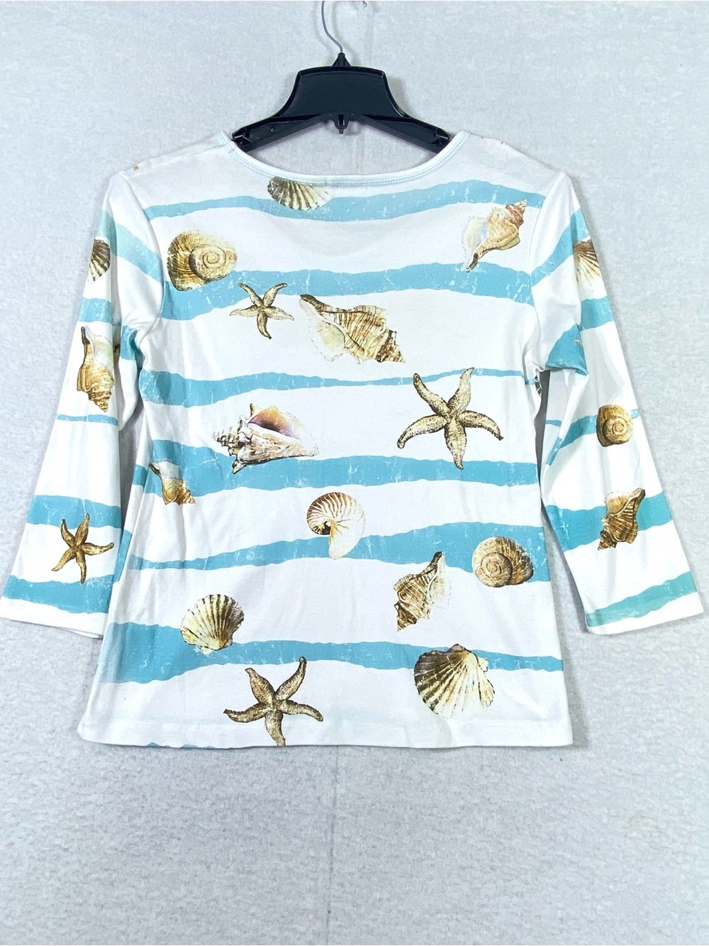 Cactus Nautical Striped Beach Top Women M Seashells Starfish Conch V-Neck Bling - Picture 8 of 11